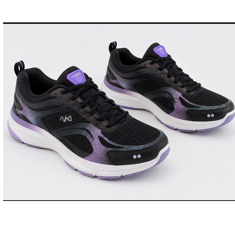 Ryka Devotion Plus 2 12W Black Purple Walking Shoes Wide Comfort